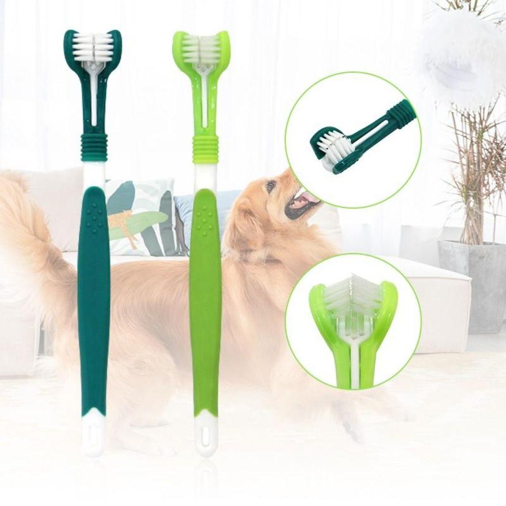 Solighter 2pcs Pet 3 Sisi Sikat Gigi Sehat Menghilangkan Karang Gigi Tahan Lama Safety Silicone Finger Brush