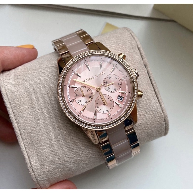 MK6307 Ritz Chronogpraph stainless steel acetate 37mm Jam tangan wanita Original