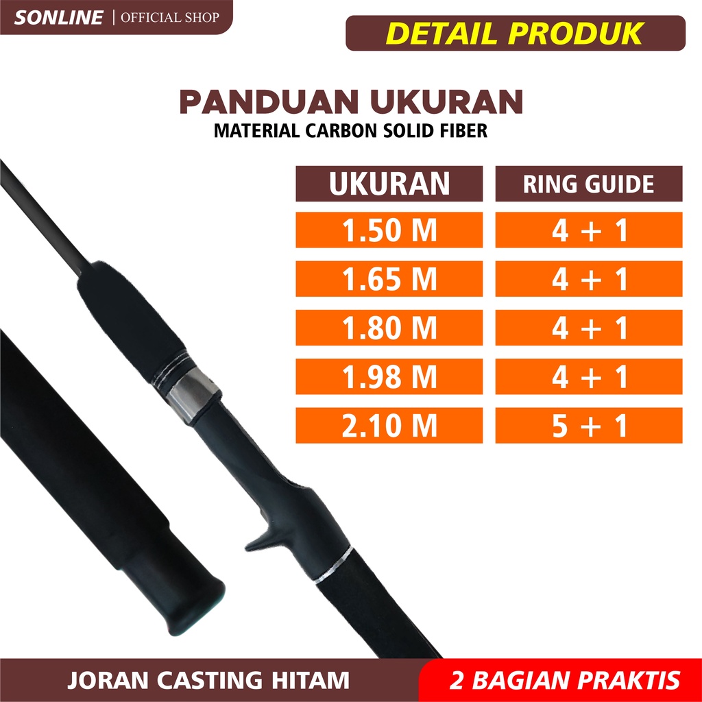 SONLINE Joran Pancing 1.5m s/d 2.7m Fishing Rod Carbon Solid Fiber Joran Pancing Casting