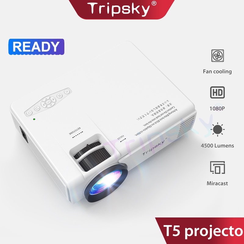Tripsky Proyektor T5 4500 Lumens Proyektor Mini Theater Rumah Pintar LED Home Theater Screencasting 
