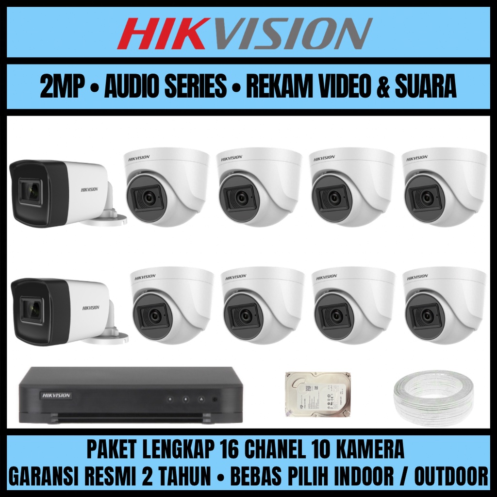 PAKET CCTV HIKVISION 2MP 16 CHANNEL 10 CAMERA KAMERA CCTV TURBO HD