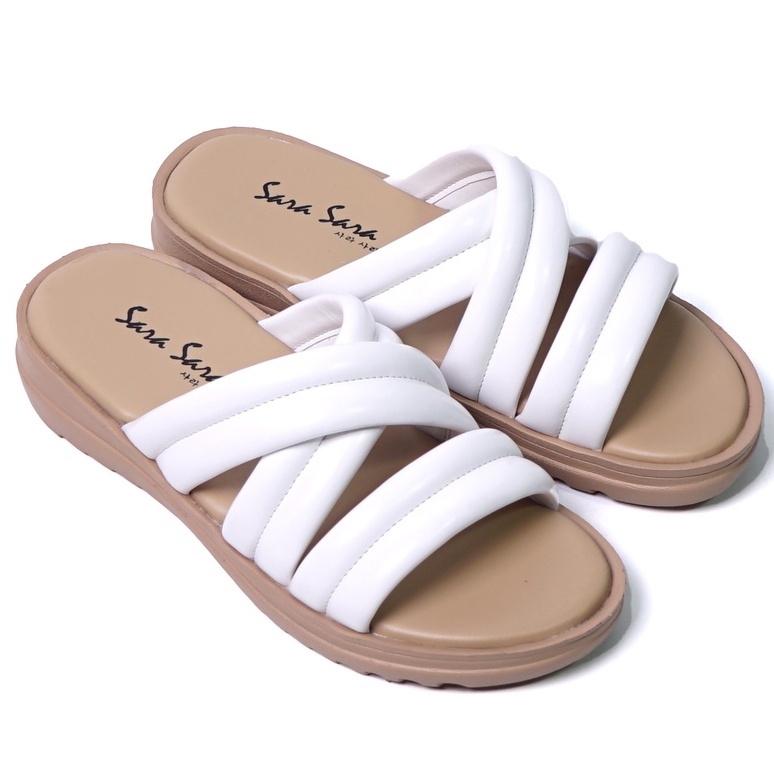 SARASARA YUK - Sandal Wanita Wedges SARA SARA DEKA Sendal Cewek Platform Wegdes Hak Tinggi 4cm Model Silang 2 Size 35 36 37 38 39 40 Pergi Jalan Santai Rumah Slop Belezza Warna White Putih Selop Premium Kekinian Terbaru Shoes ORI Mall Official Store