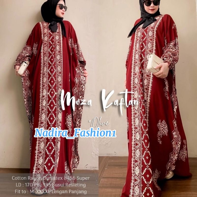 Kaftan Wanita - Daunda Kaftan Size Jumbo XXXXL Motif Daun Lengan Panjang Busui Resleting by Nadira_Fashion / Gamis Rayon Jumbo Kaftan Terbaru-Mozza marun