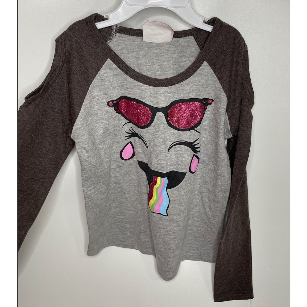 A5008-A5009 GRAZIELLA GIRL'S WEAR grey &amp; purple glasses rainbow shirt with a long hand / baju anak kecil bayi remaja girl bodysuit jumper pakaian perempuan laki laki cowo cewe cewek cowok kemeja overall lucu unik imut gemas gemes murah sisa ekspor export