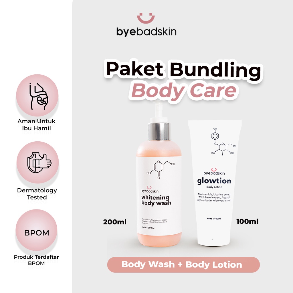 Byebadskin Bundling Hemat Glowtion dan Body Wash