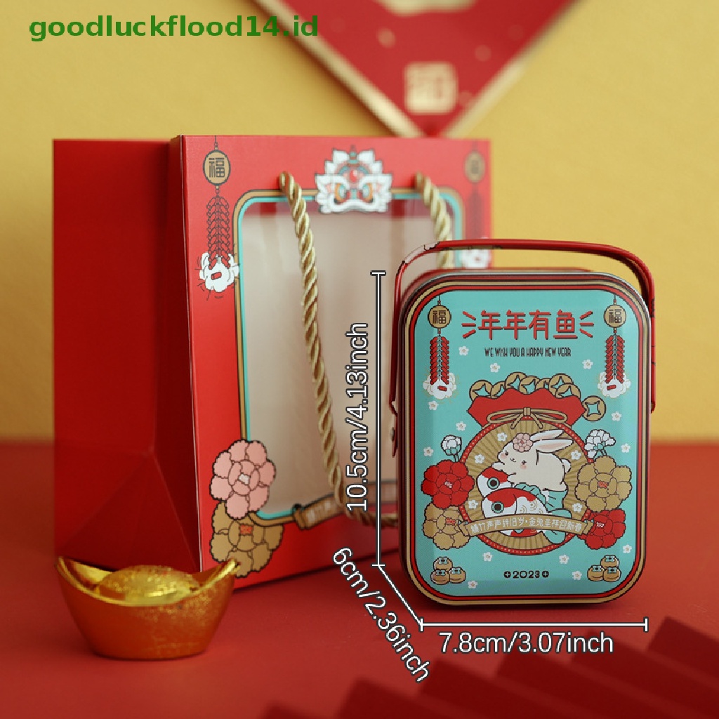 [GOOGFOUR] China New Year's Eve Rabbit New Year' S Eve Tin Box Kotak Kue Kering Box Kaleng Kosong Box Gift Box Tinplate Candy Box Kotak Kue [TOP]
