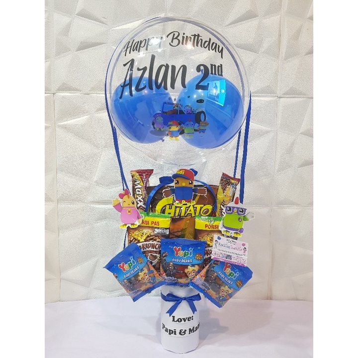20 Inch - 1 pcs Bobo BIRU Sudah Ditarik PVC Bening Premium Buket Bunga Forist Dekorasi Bingkisan Bal