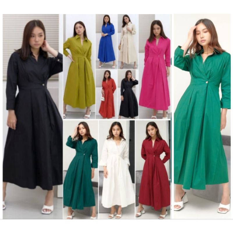 ❣️ SPECIAL PRICE ♡ PREMIUM ♡ ORIGINAL ! GARCIA PLAIN KIMONO TUNIK SLING LONG SLEEVE COLLAR BUTTON MIDI DRESS ( BUSUI &amp; HIJAB FRIENDLY )