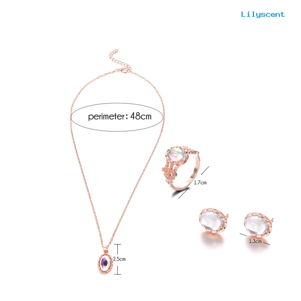 [LS] 3pcs/set Shiny Oval Faux Gemstone Charm Kalung Anting Cincin Wanita Jewelry