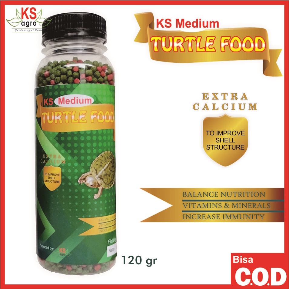 KS Medium Turtle Food Pakan Kura Kura Brazil Pelet Pellet Reptil Katak Kodok Kadal Mix / Grenn Turtle Vit 120gr 1mm 2mm 5mm