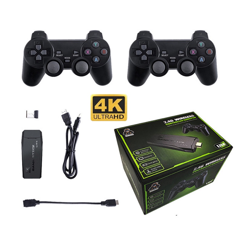 【READY STOCK】 permainan dua pemain konsol permainan Game Stick 4K Game Console Wireless Gamepad HDMI TV Retro Video Game Pengendali Nirkabel Untuk PS1/GBA 10.000 permainan