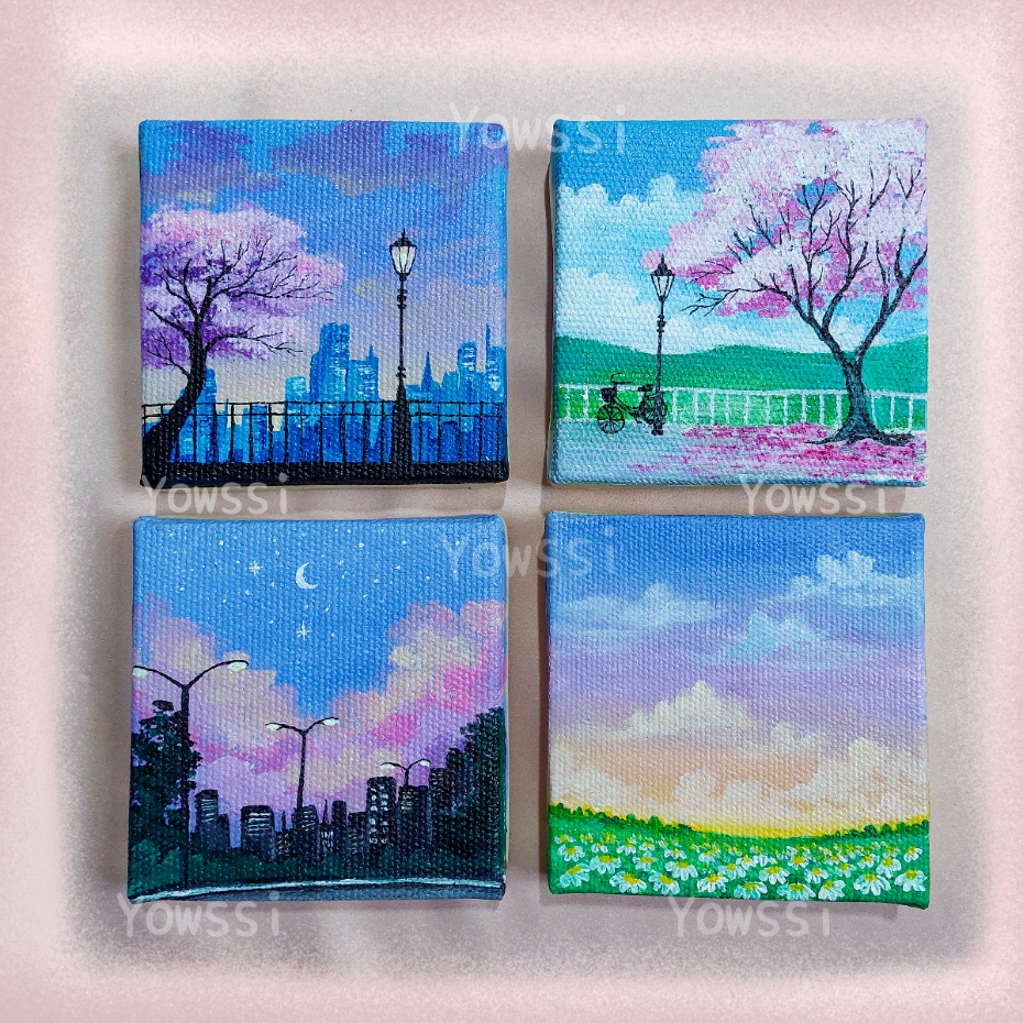 Jual Lukisan Cat Acrilik Mini Canvas Ukuran 10x10 Cm | Shopee Indonesia