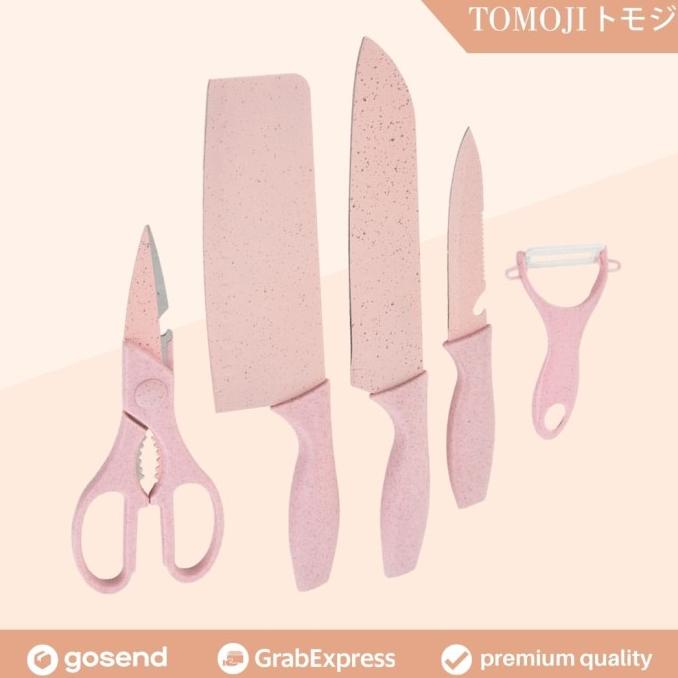 Tomoji Pisau Dapur Set - 5 pcs Kitchen Knife Set - Pink Blue Knife