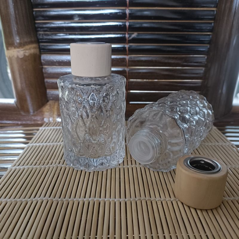 Botol reed diffuser 100ml Ukir tutup kayu round lid / botol diffuser