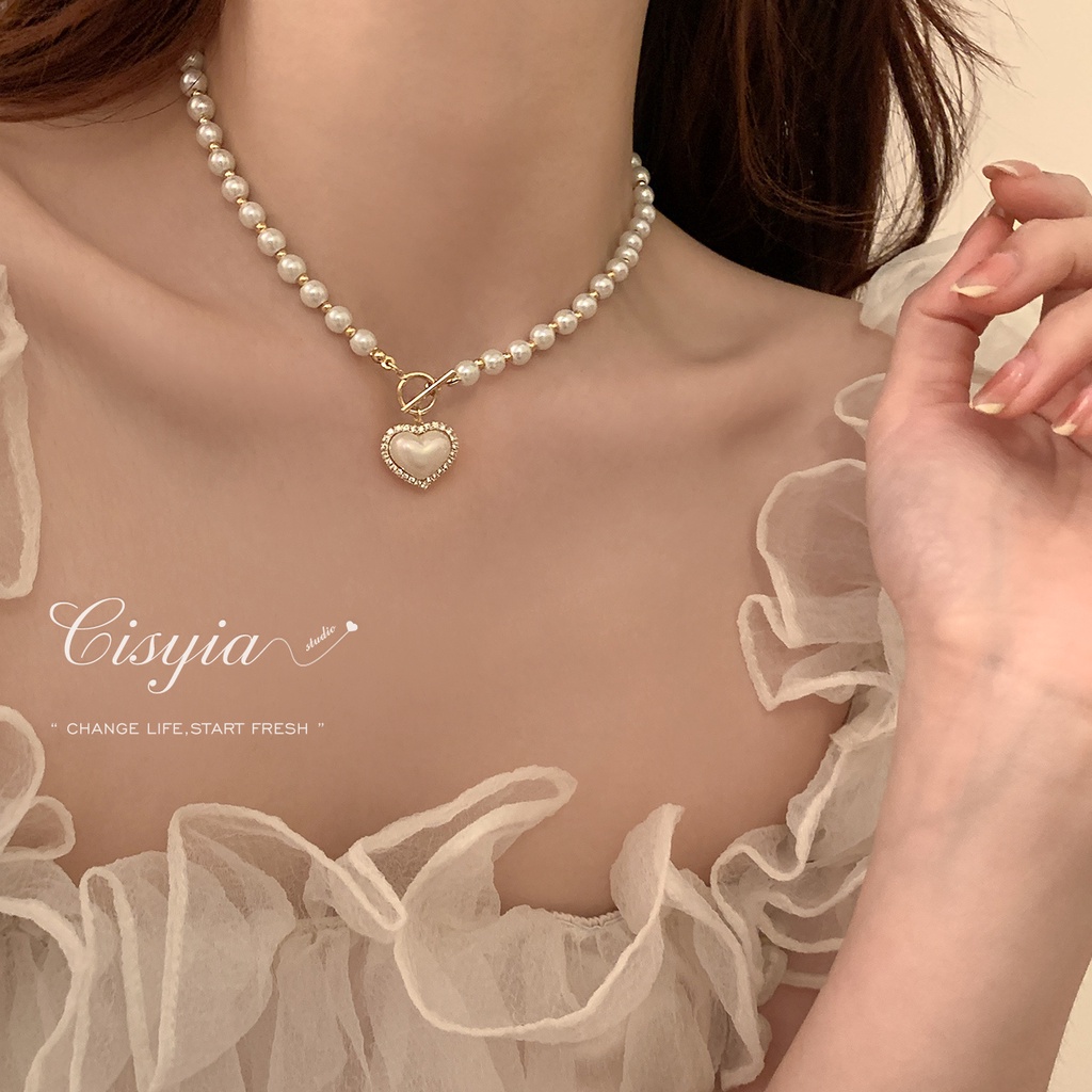 Kalung Tulip Mutiara Mewah Untuk Wanita Cinta Hati Fishtail Liontin Necklace Jewelry Y2K Aksesoris