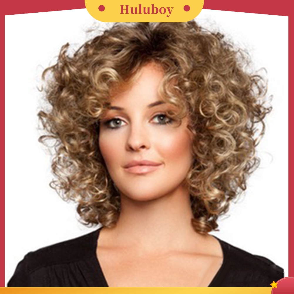 Wig Rambut Sintetis Model Keriting Panjang Sebahu Warna Solid Untuk Wanita