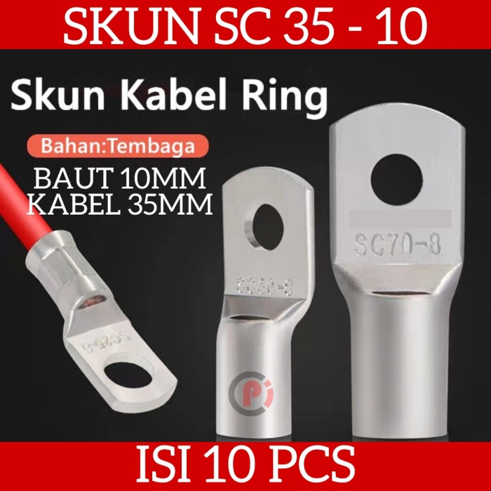 Isi 10 Pcs Skun Kabel Ring SC 35 10mm Konektor Kabel Listrik Cable Lug