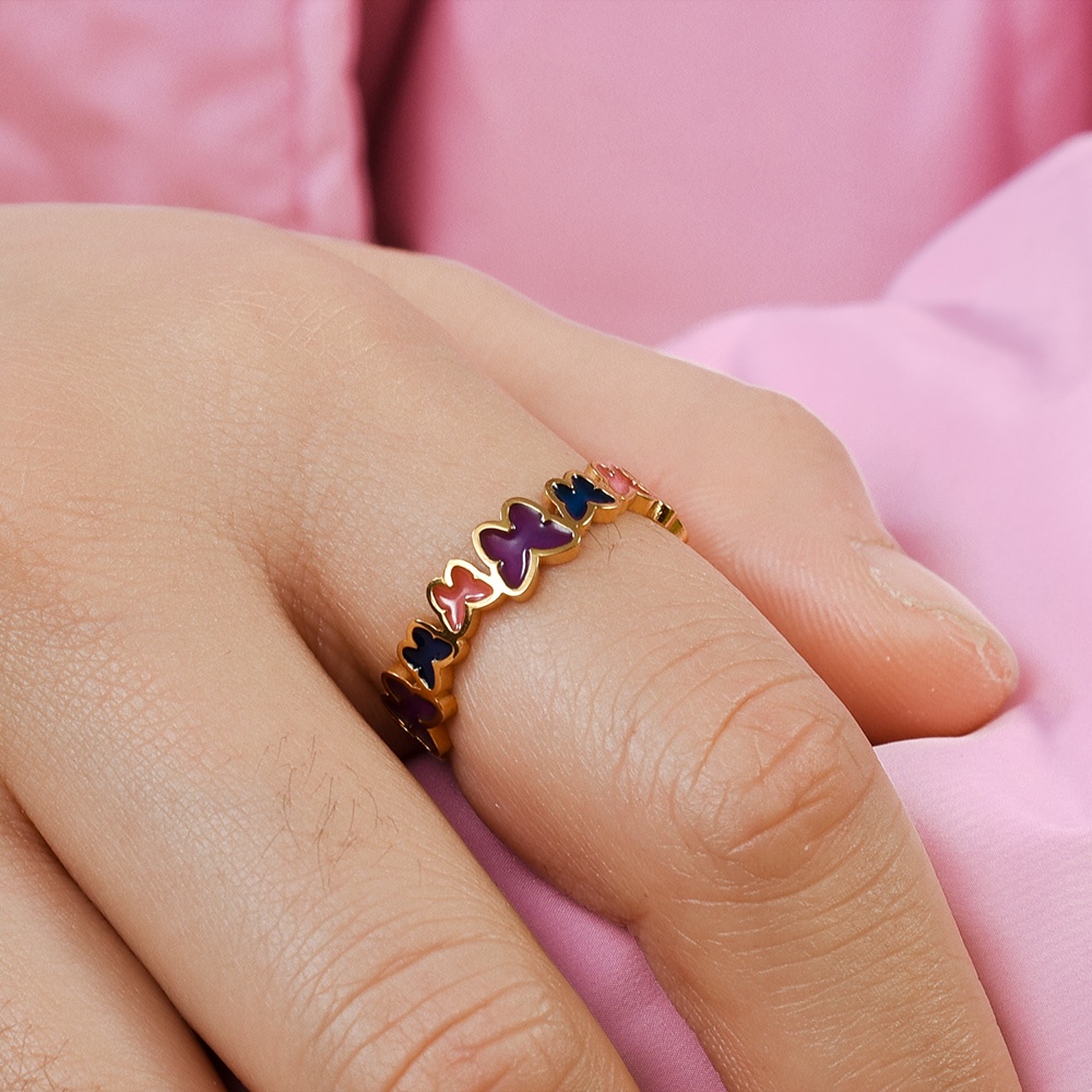 Fashion Perhiasan Malam Bercahaya Pesta Cincin Indah Hadiah Warna-Warni Kupu-Kupu Jari Cincin Adjustable Terbuka Sederhana Elegan Wanita Ladies