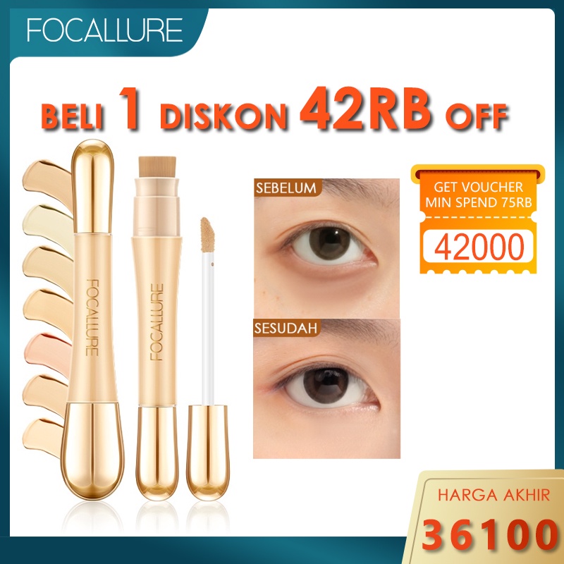 FOCALLURE #AmberGold High Coverage Skin-Like Concealer Long-Lasting Waterproof Concealer 2 IN 1 With Brush
