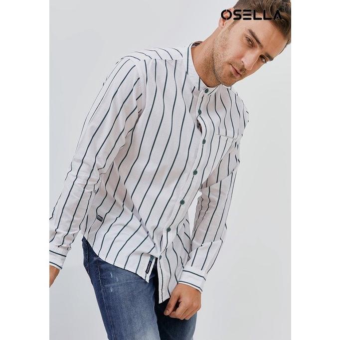 OSELLA BAJU PRIA KEMEJA KOKO LENGAN PANJANG STRIPE WHITE HRT5646946T
