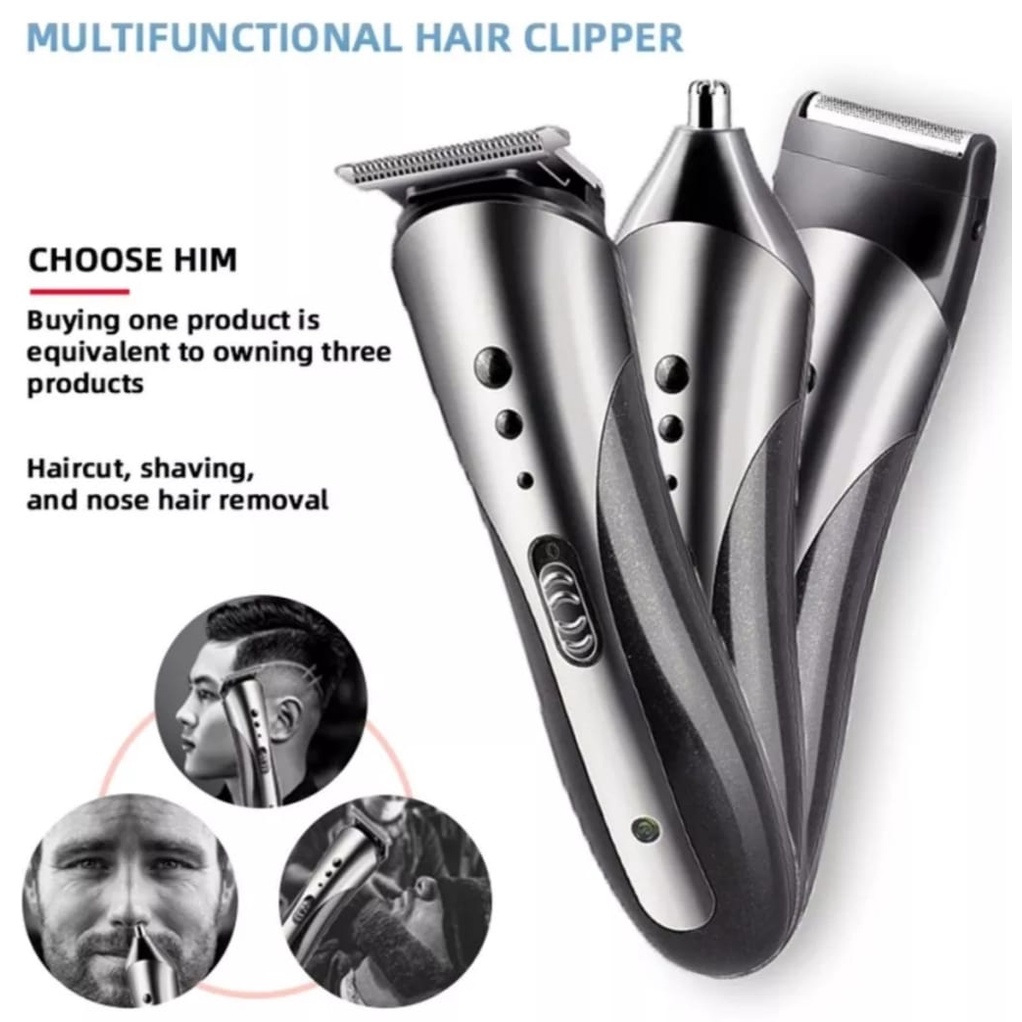 Alat Cukur Rambut, Kumis dan Jenggot Elektrik Hair Clipper 3 in 1 Kemei KM 1419-Cukuran Rambut Alat Potong Rambut Kumis Jenggot Bulu Hidung Charger 1 Set Kemei 1419 Elektrik Portable