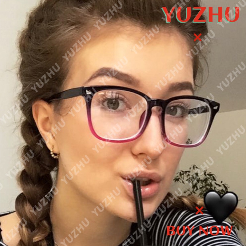 (YUZHU) Kacamata Komputer Anti Cahaya Biru Vintage Fashion Dua Warna Square Frame Eyeglasses Unisex