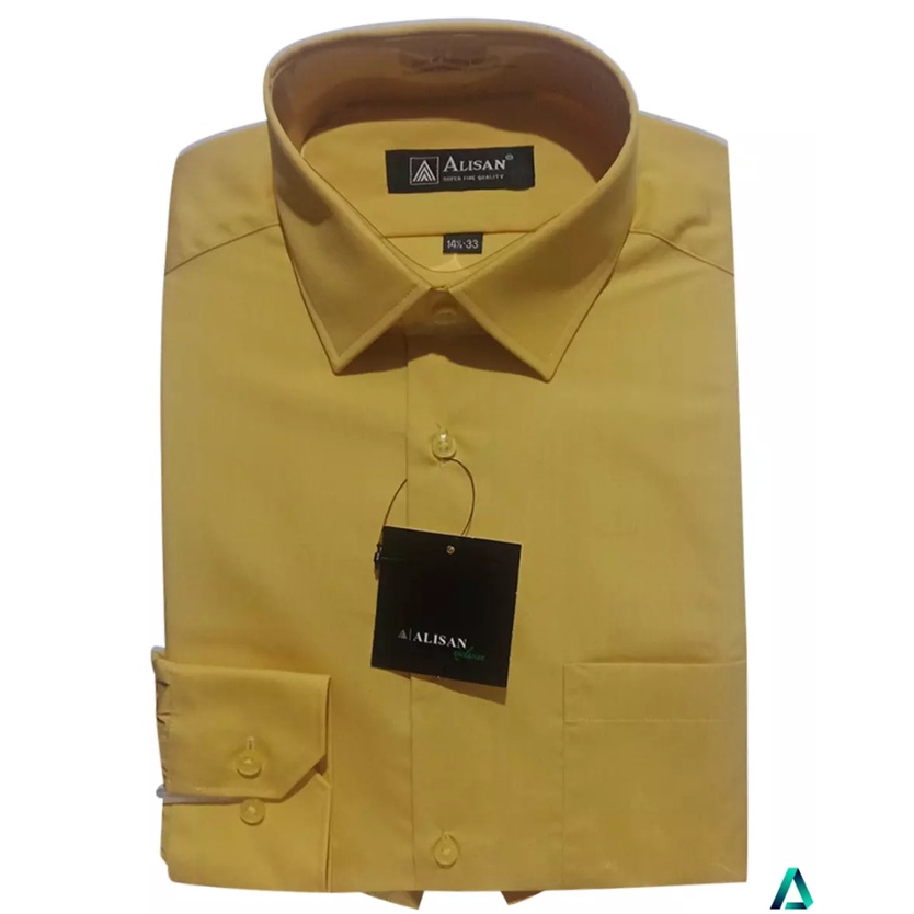 Kemeja Alisan Lengan Panjang Reguler Kuning K10 /Kemeja Formal Pria Lengan Panjang /Atasan Pria