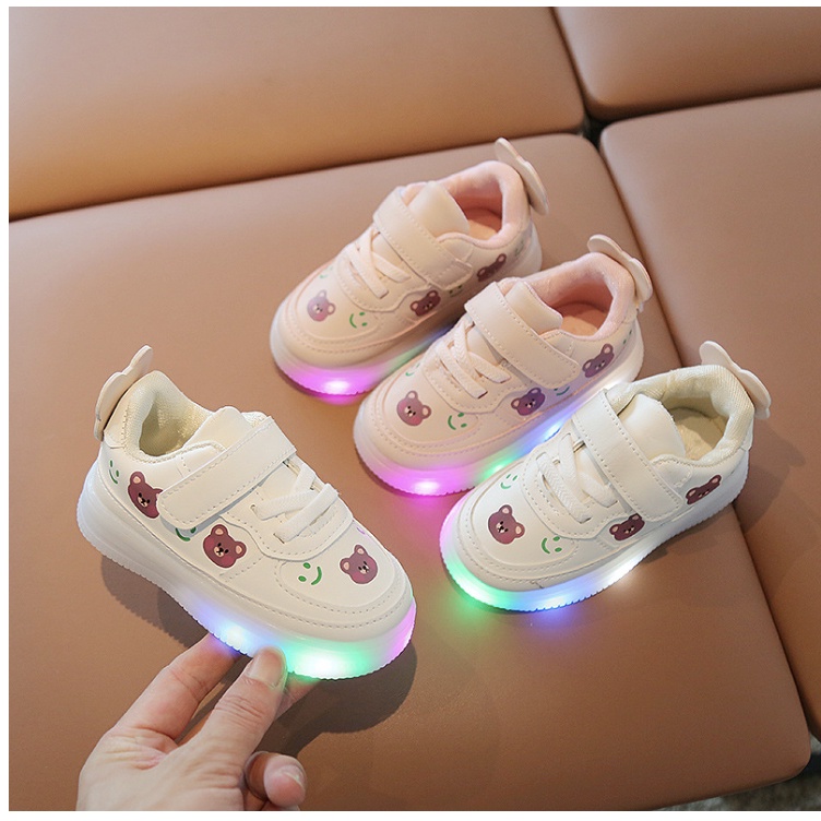 babyfit BEARY BEAR sepatu sneakers anak dengan lampu LED import tali velcro ty-0610r