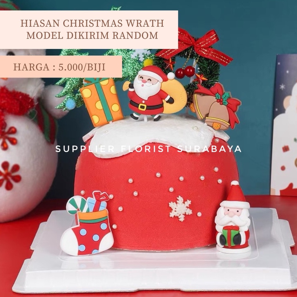 CHRISTMAS WRATH KECIL MINI DIAMETER 6CM, HIASAN KUE TART, TOPPER KUE TART NATAL, AKSESORIS NATAL