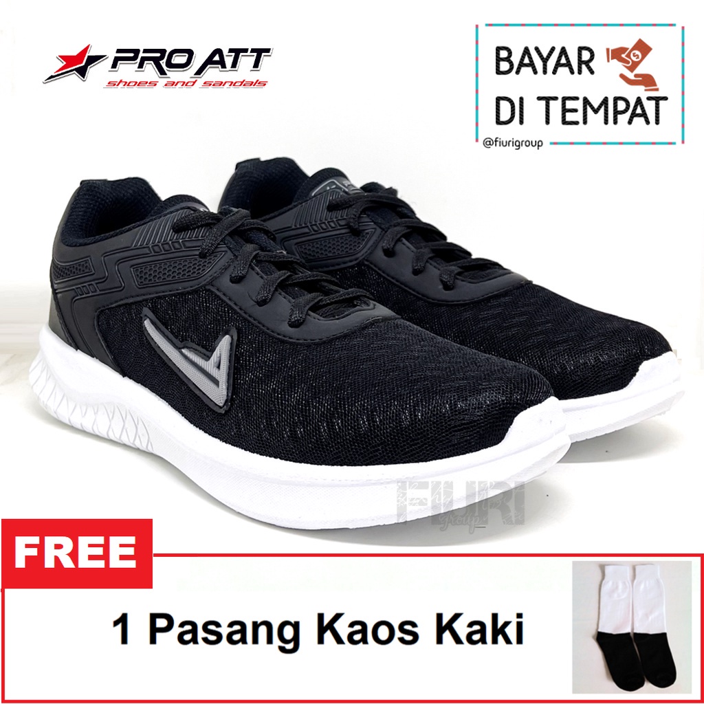 FIURI - Pro ATT Original - PA 700 HITAM PUTIH 39-43 - Sepatu Kets Pria - Sepatu Sneakers Pria - Sepatu Olahraga Sport Pria - Sepatu Casual - Sepatu Jogging Lari Fitness Gym Senam Pria - Sepatu Cowok - Sepatu Sekolah Bertali SD SMP SMA