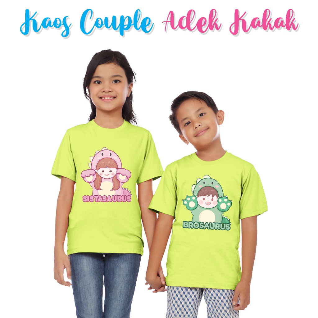 Kaos Couple Adik Kaka Anak 1-12 Tahun Laki Laki Perempuan Unisex Sibling Tee Series Warna Hijau Stabilo
