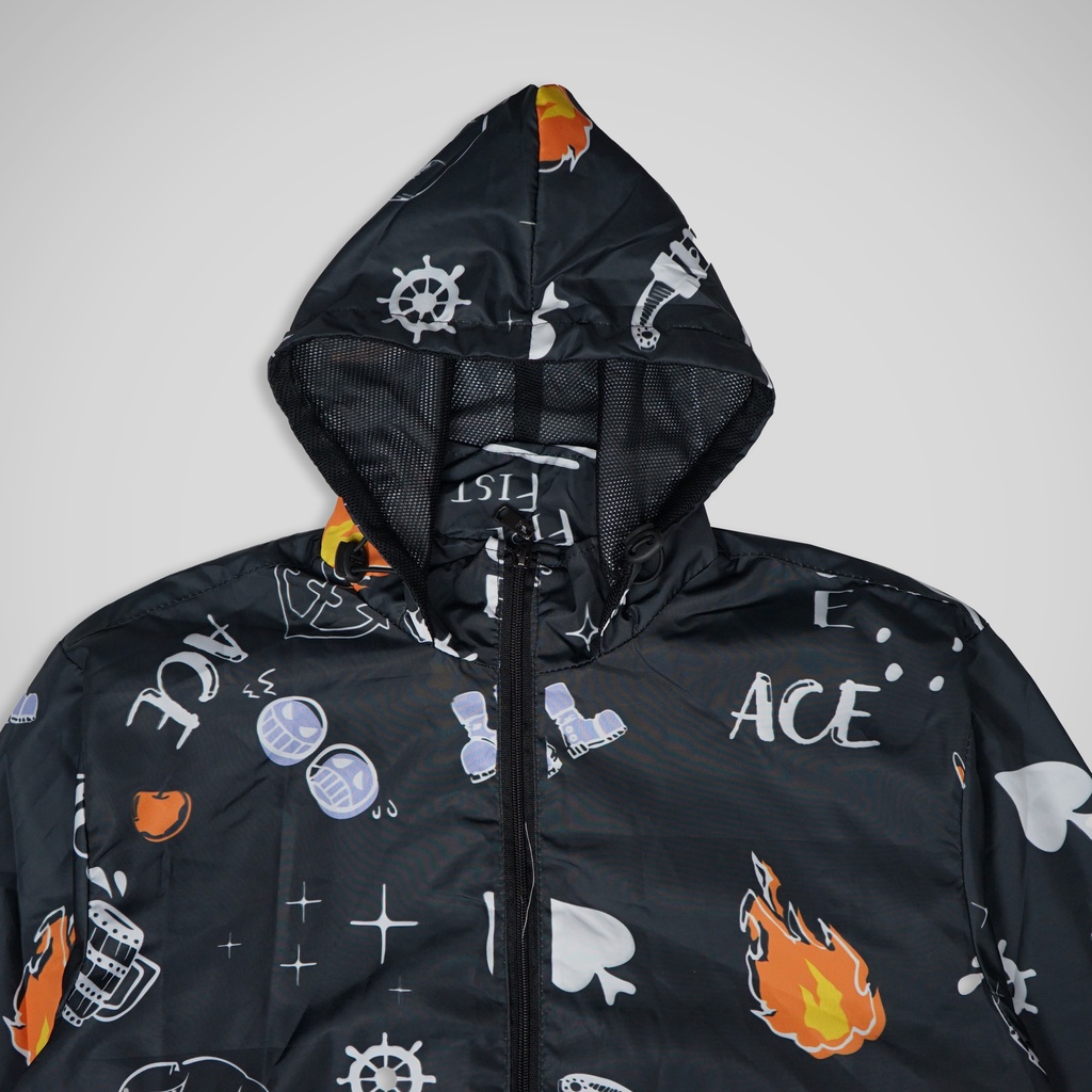 JAKET BROAD WEAR OUTDOOR ANIME ONE PIECE SERIES  FULL PRINTING PREMIUM - ACE BLACK