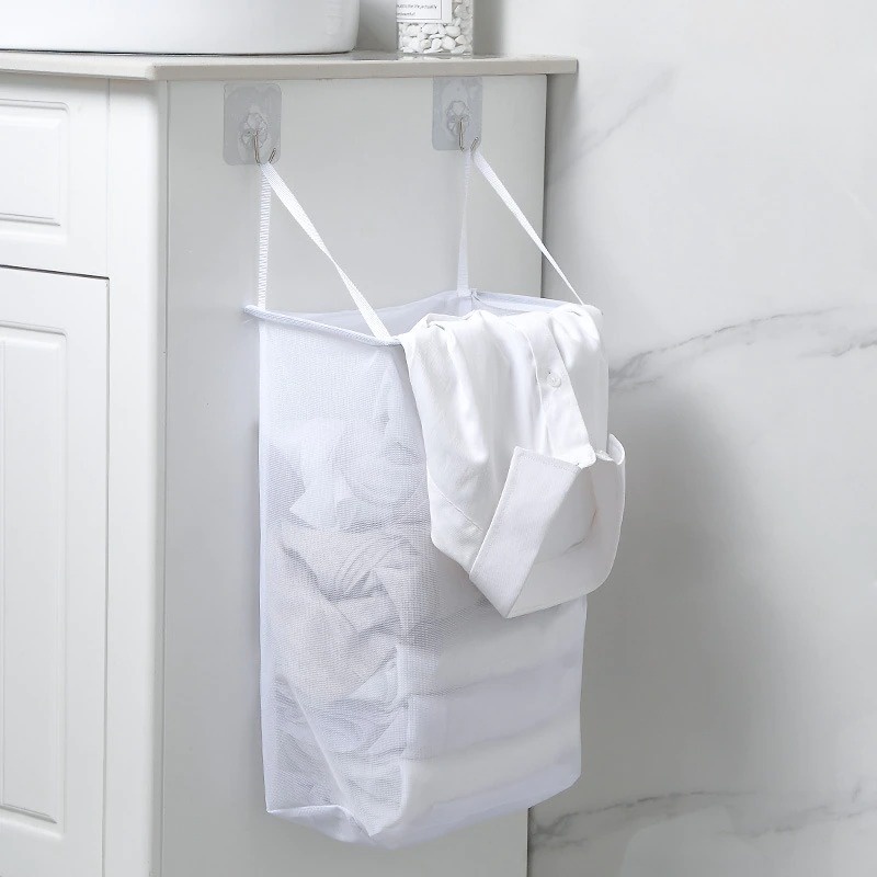 GS8u Lishen Keranjang Gantung Pakaian Kotor Laundry Basket Wall Mounted Yj39 White Or-i