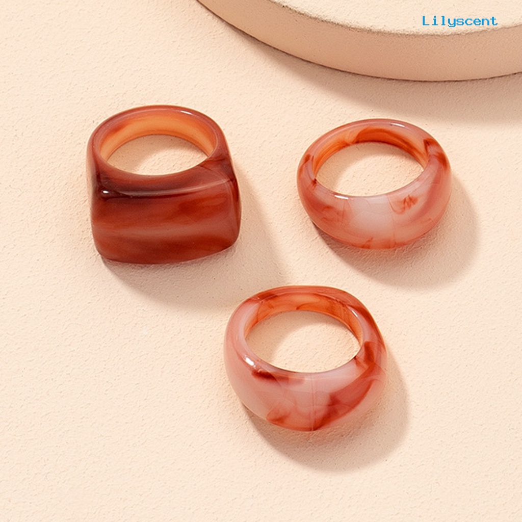 [LS]3Pcs /Set Cincin Persegi Halus Geometris Resin Akrilik Unisex Cincin Jari Indah Untuk Pakaian Sehari-Hari