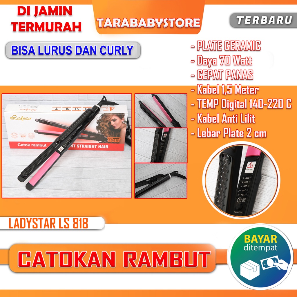 ORIGINAL Catokan rambut LADYSTAR LS 818 Plat Keramik , Catok 2in1 Ladystar 818 Curly Lurus Blow