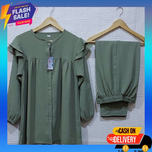 Setelan Wanita Terbaru Elvada Baju Setelan Wanita Kekinian One Set Jumbo Crinkle Erkana Set Tunik Da