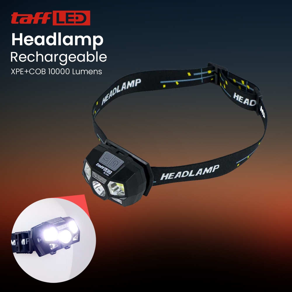 Senter LED Kepala Headlamp Flashlight Rechargeable USB + Motion Sensor XPE+COB 10000 Lumens - BL066 - 7RFL0MBK Black