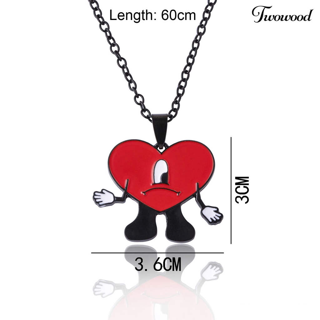 Twowood Liontin Kalung Pribadi Berbentuk Hati Rantai Salib Geometris Electroplating Leher Ornamen Colorfast Bad Bunny Heart Necklace Perhiasan Aksesori