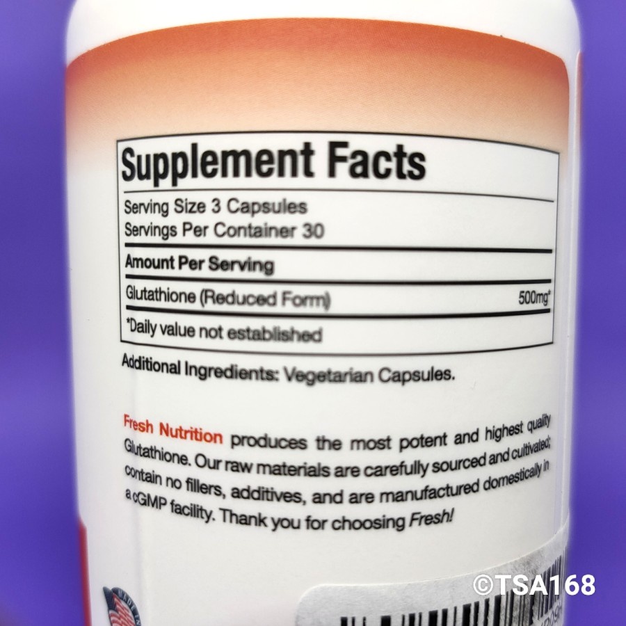 Fresh All Natural Glutathione 500 mg 90 Caps Vegan L-Glutathione