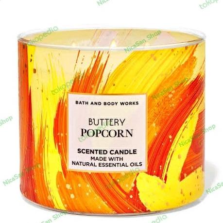 BATH & BODY WORKS BUTTERY POPCORN 3 WICK CANDLE LILIN AROMATERAPI B5465F4ER