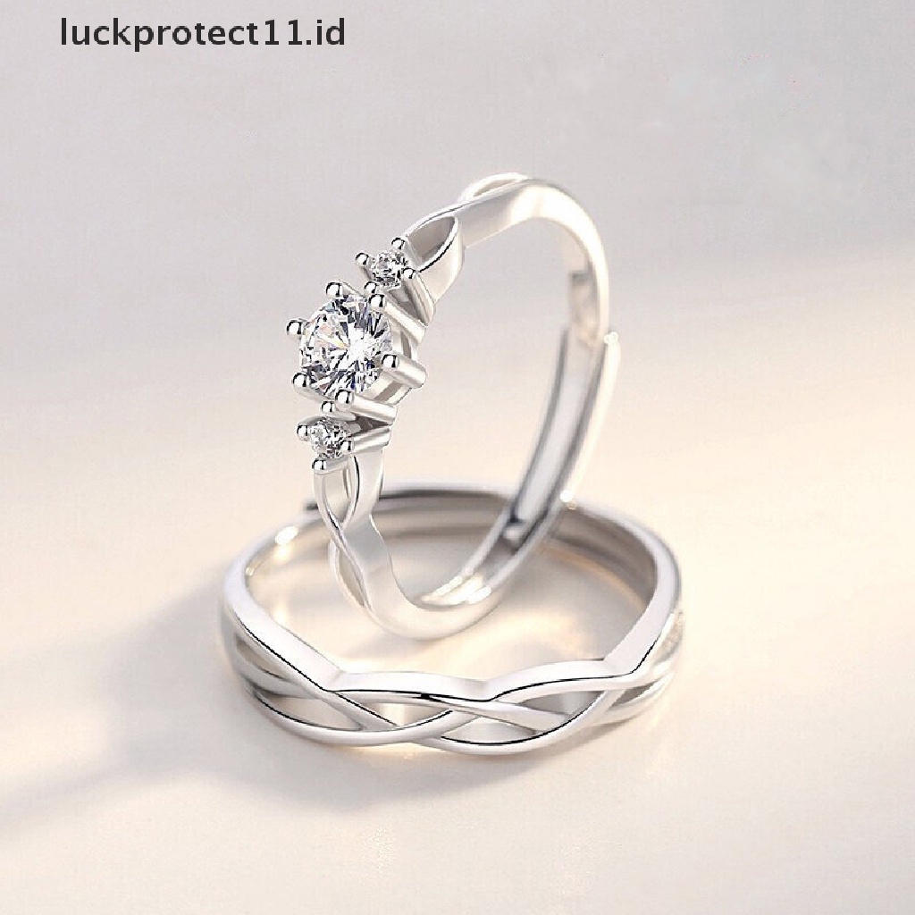 /Fashion Hot// Fashion// 1pasang Cincin Pasangan Kristal Berlian Pernikahan Pertunangan Perhiasan Adjustable Rings.