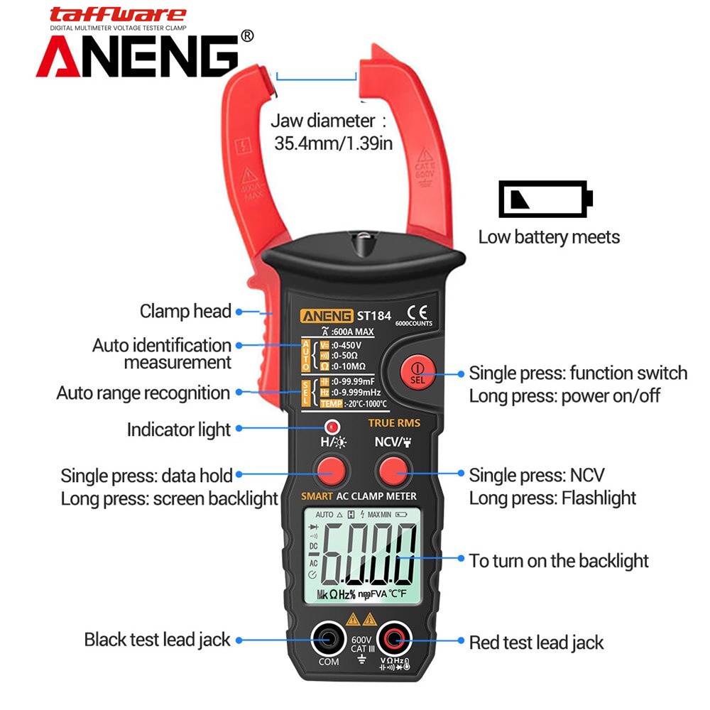 ANENG Taffware ST184 Digital Clamp Multimeter Temperature Probe
