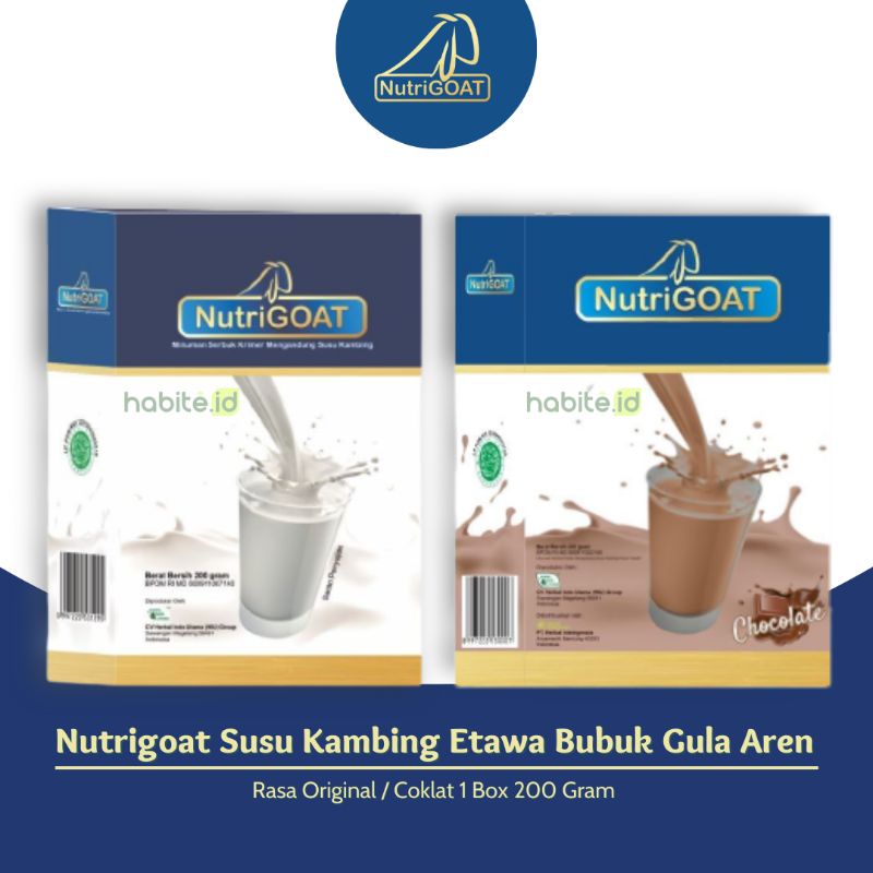 

Nutrigoat Susu Kambing Etawa Bubuk Plus Gula Aren Rasa Original / Cokelat ( BOX ) 200 gr