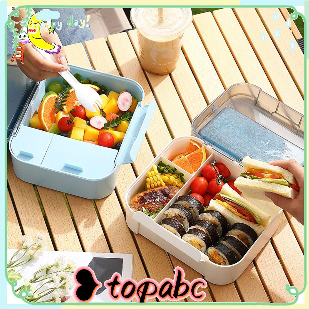 Top Lunch Box Microwavable Rectangle Grid Dengan Sendok Wadah Makanan