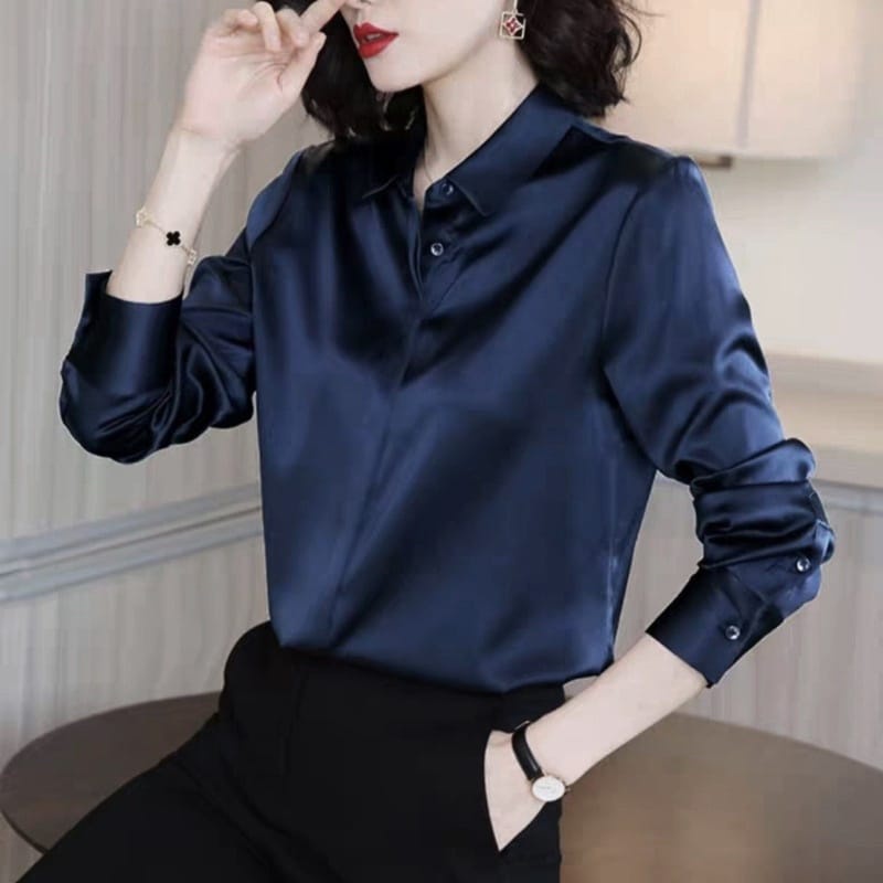 (DBY) KEMEJA MERRY FULL KANCING BLOUSE ATASAN WANITA SATIN