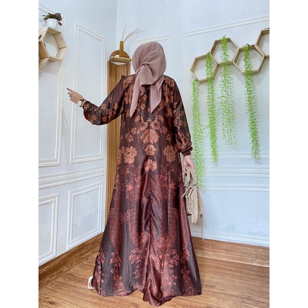 DANIA DRESS |Jumbo Ready |Gamis Motif Silk Premium/Gamis pesta Silk Premium /Gamis Semi sutra /Busui/Gamis Silk Brown Series