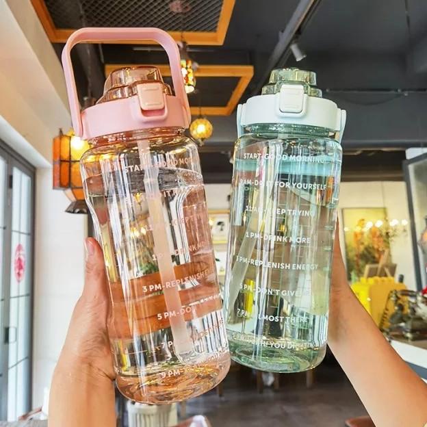 Botol Minum 2 Liter/Botol Bening Motivasi 2L/Botol Minum Viral Korea