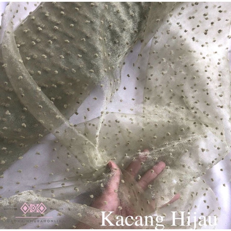 Kain Organza Motif Dot/Organza Motif Polkadot/Warna Sage Green