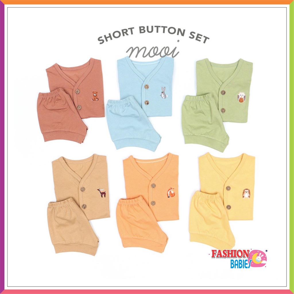 MOOI SHORT BUTTON SET | SETELAN PENDEK 0-2 TH ❤ Fashionbabies ❤