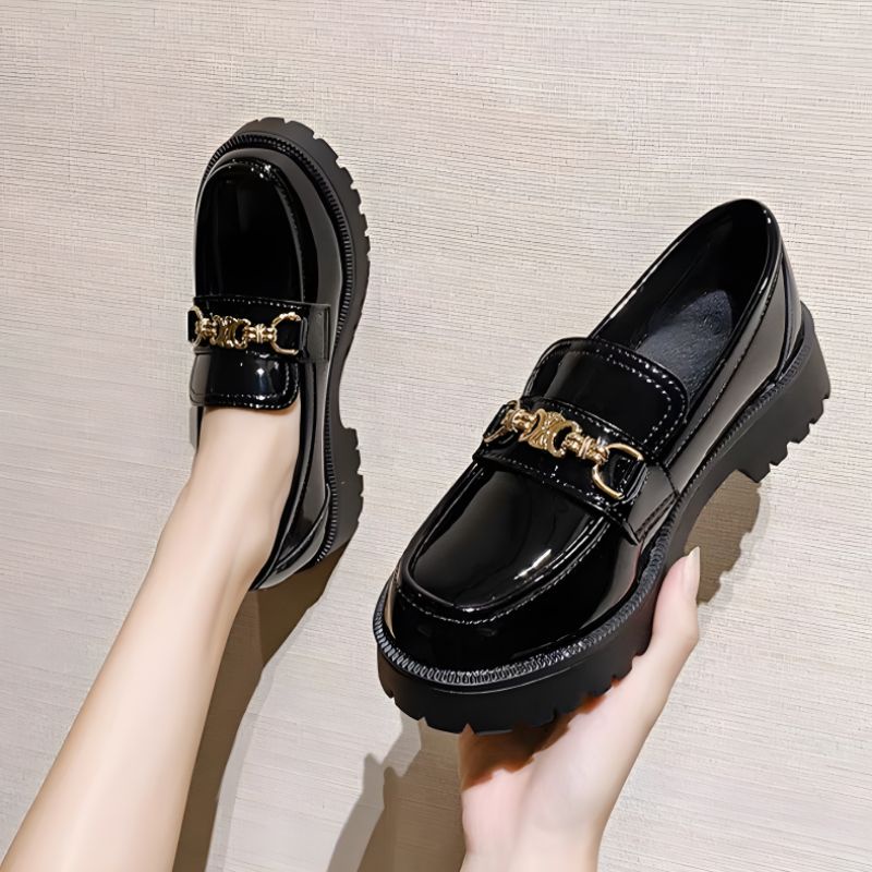 Sepatu Docmart Wanita Hitam Gesper Hak Datar Kasual Import Premium DF 566 Sepatu Flat Loafers Kulit Cewek Kekinian Fashion Korean Style 8045 Bisa Cod